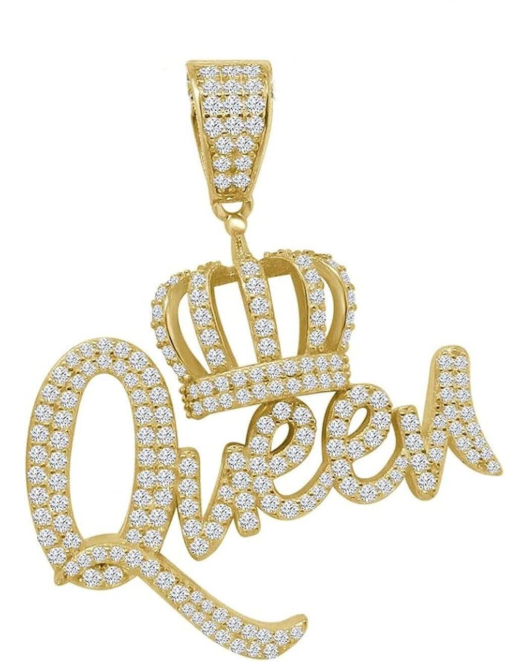 925 Sterling Silver CZ Queen Crown Cubic Zirconia Pendant Charm